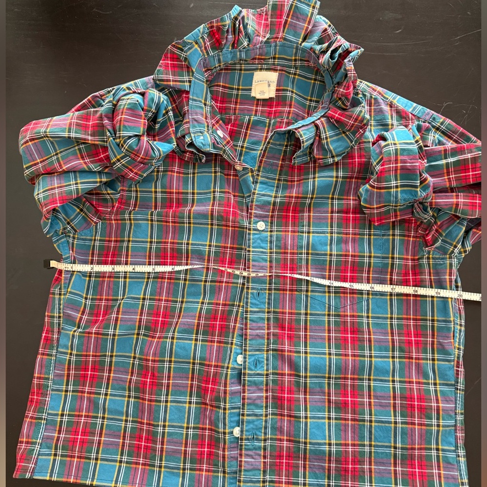 One of a kind Upcycled dress shirt with ruffle collar